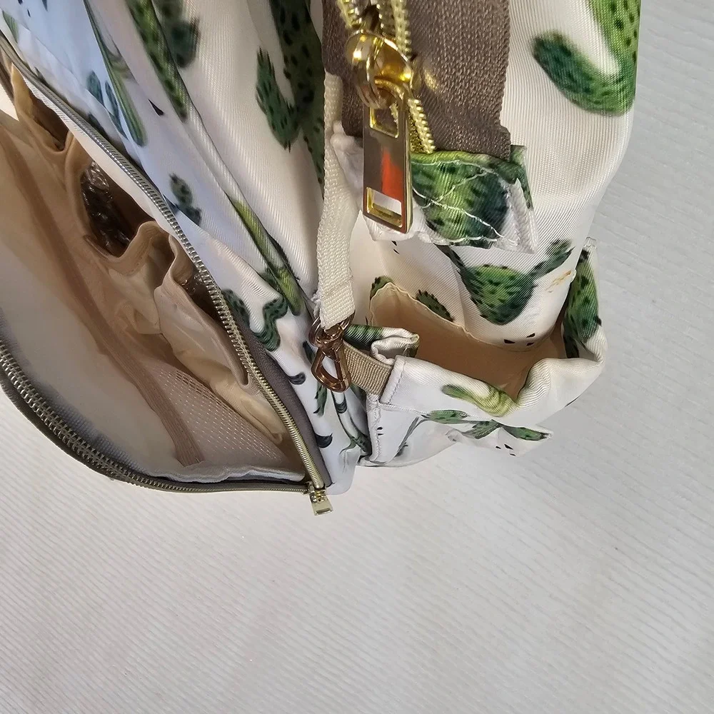 Cactus Print Diaper Bag Backpack White Green Desert Succulent Travel Bag